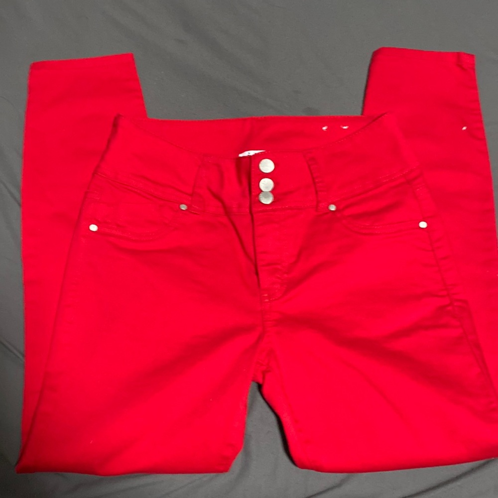 High rise red jeans
